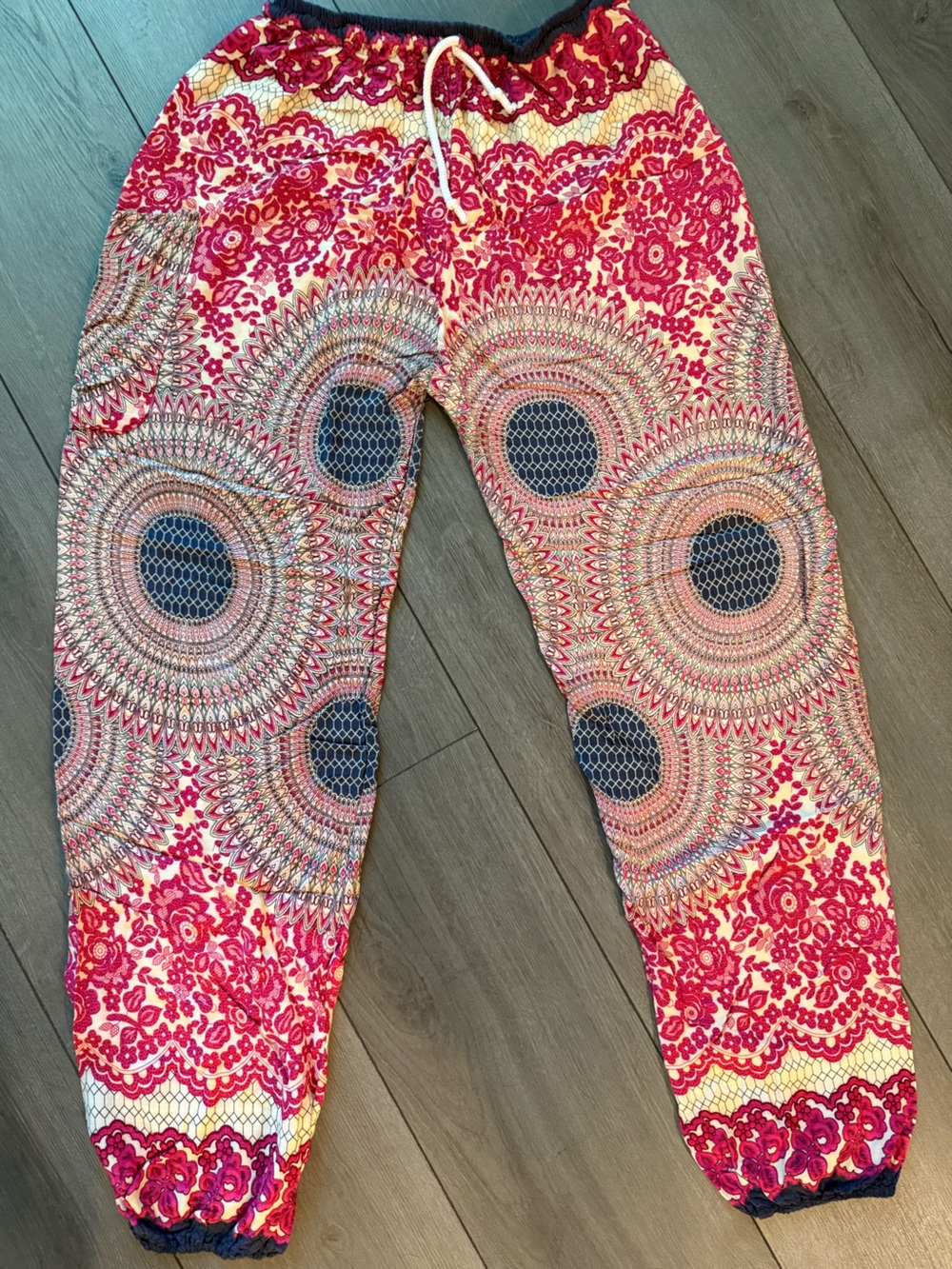 Wide Leg Bohemian Print Pants in Pink